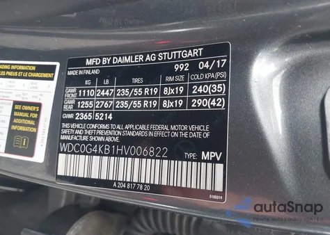 2017 Mercedes-Benz Glc 300 4Matic from USA, damaged, VIN WDC0G4KB1HV006822